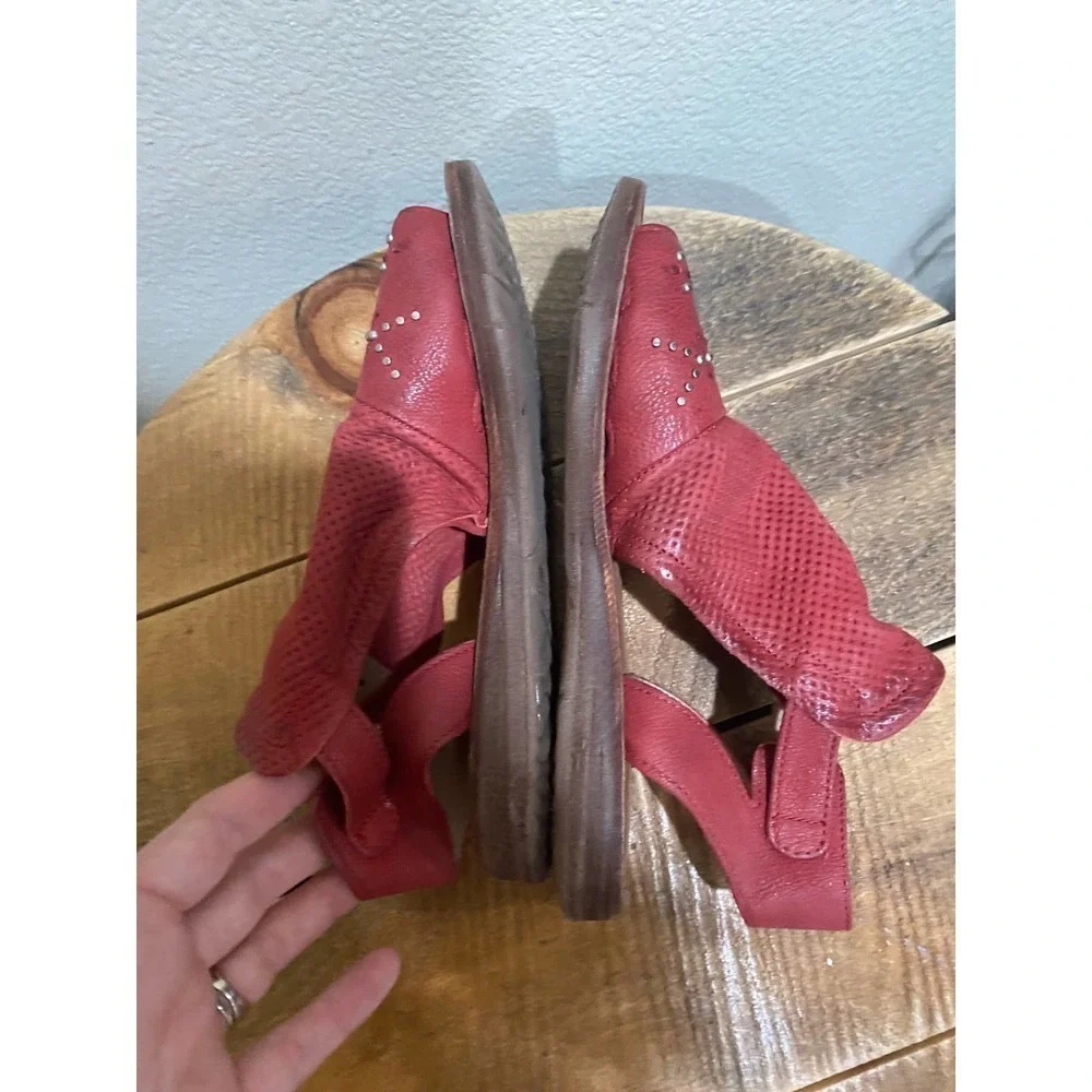 Miz Mooz Fifi Sandals Red Leather Studded Flats Women's Buckle Shoes size 6 (36)